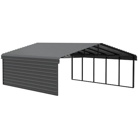 Arrow Storage Products Galvanized Steel Carport, W/ 1-Sided Enclosure, Compact Car Metal Carport Kit, 20'x24'x7', Charcoal CPHC202407ECL1
